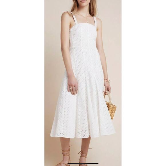 Maeve by Anthropologie Lelia White Eyelet Sleeveless Midi Dress Size 12 - Picture 1 of 12